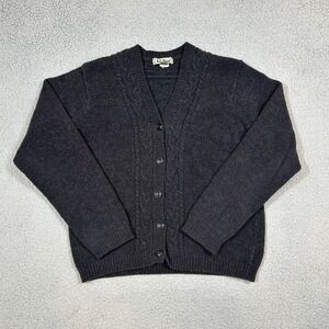Vintage LL Bean V Neck Wool Cardigan Black Womens Size Medium